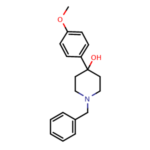 Chemical structure of 1-Benzyl-4-(4-methoxyphenyl)piperidin-4-ol , CAS 6717-00-6, AChemBlock AD253405