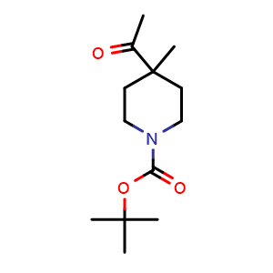 Chemical structure of tert-Butyl 4-acetyl-4-methylpiperidine-1-carboxylate , CAS 1507372-37-3, AChemBlock AD253421