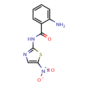 Chemical structure of 2-amino-N-(5-nitro-thiazol-2-yl)-benzamide , CAS 34952-17-5, AChemBlock AD253467