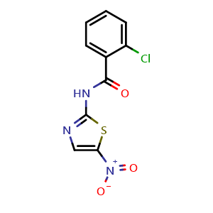 Chemical structure of 2-chloro-N-(5-nitro-1,3-thiazol-2-yl)benzamide , CAS 69819-38-1, AChemBlock AD253478