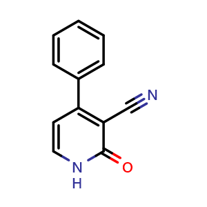 Chemical structure of 1,2-Dihydro-2-oxo-4-phenyl-3-pyridinecarbonitrile , CAS 14045-37-5, AChemBlock AD253490