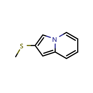 Chemical structure of 2-(Methylthio)indolizine , CAS 123471-47-6, AChemBlock AD253527