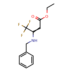 Chemical structure of 3-Benzylamino-4,4,4-trifluoro-but-2-enoic acid ethyl ester , CAS 150892-04-9, AChemBlock AD253639