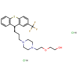 Chemical structure of 2-(2-(4-(3-(2-(Trifluoromethyl)-9H-thioxanthen-9-ylidene)propyl)piperazin-1-yl)ethoxy)ethanol hydrochloride(1:2) , CAS 791521-96-5, AChemBlock AD253661