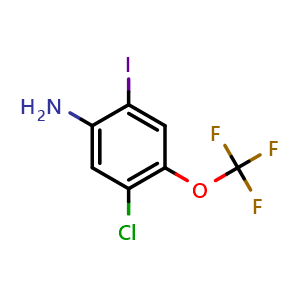 Chemical structure of 5-Chloro-2-iodo-4-trifluoromethoxy-phenylamine , CAS 1807189-26-9, AChemBlock AD253663