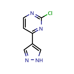 Chemical structure of 2-Chloro-4-(1H-pyrazole-4-yl)pyrimidine , CAS 1206679-17-5, AChemBlock AD253690