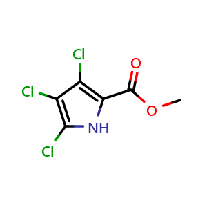 Chemical structure of 3,4,5-Trichloro-1H-pyrrole-2-carboxylic acid methyl ester , CAS 1198-68-1, AChemBlock AD253692