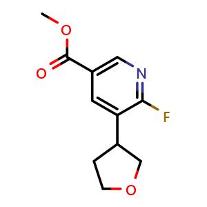 Chemical structure of 6-Fluoro-5-(tetrahydro-furan-3-yl)-nicotinic acid methyl ester , CAS 2288708-92-7, AChemBlock AD253701