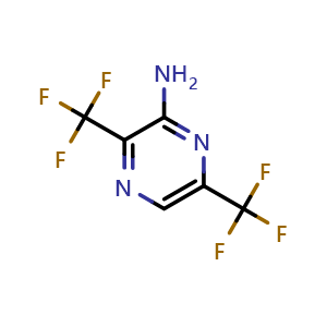 Chemical structure of 3,6-Bis-trifluoromethyl-pyrazin-2-ylamine , CAS 1803601-40-2, AChemBlock AD253703