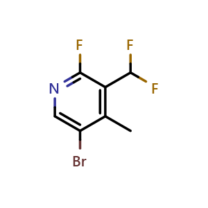 Chemical structure of 5-Bromo-3-difluoromethyl-2-fluoro-4-methyl-pyridine , CAS 1806063-92-2, AChemBlock AD253713