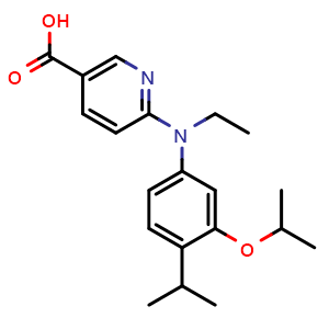 Chemical structure of 6-[Ethyl-(3-isopropoxy-4-isopropyl-phenyl)-amino]-nicotinic acid , CAS 1041186-79-1, AChemBlock AD253725