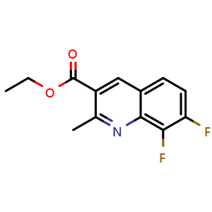 Chemical structure of 7,8-Difluoro-2-methyl-quinoline-3-carboxylic acid ethyl ester , CAS 2988643-15-6, AChemBlock AD253727