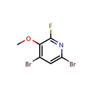 Chemical structure of 4,6-Dibromo-2-fluoro-3-methoxy-pyridine , CAS 2988556-65-4, AChemBlock AD253728