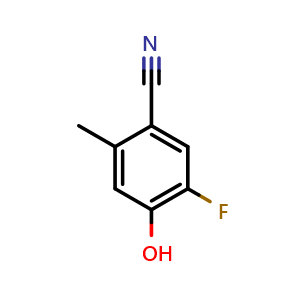 Chemical structure of 5-Fluoro-4-hydroxy-2-methyl-benzonitrile , CAS 1394936-27-6, AChemBlock AD253749