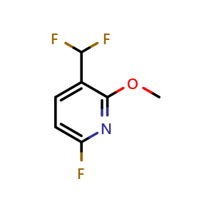 Chemical structure of 3-(Difluoromethyl)-6-fluoro-2-methoxypyridine , CAS 1805117-87-6, AChemBlock AD253758