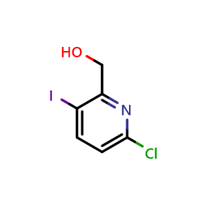 Chemical structure of (6-Chloro-3-iodo-pyridin-2-yl)-methanol , CAS 1233077-33-2, AChemBlock AD253824