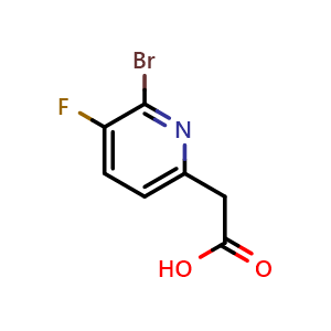 Chemical structure of 2-Bromo-3-fluoropyridine-6-aceticacid , CAS 1227588-92-2, AChemBlock AD253829