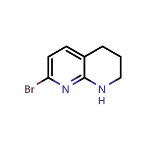 Chemical structure of 7-Bromo-1,2,3,4-tetrahydro-1,8-naphthyridine , CAS 1260742-32-2, AChemBlock AD253831