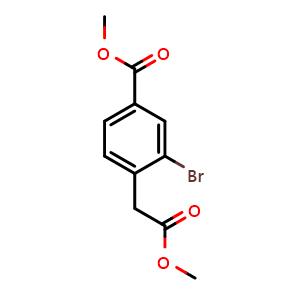Chemical structure of Methyl 3-bromo-4-(2-methoxy-2-oxoethyl)benzoate , CAS 1069114-91-5, AChemBlock AD253837