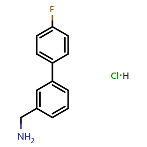 Chemical structure of 4'-Fluoro-3-biphenylmethylamine hydrochloride , CAS 1195901-44-0, AChemBlock AD253844