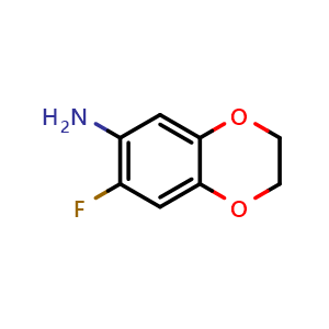 Chemical structure of 7-Fluoro-2,3-dihydrobenzo[b][1,4]dioxin-6-amine , CAS 120934-09-0, AChemBlock AD253868