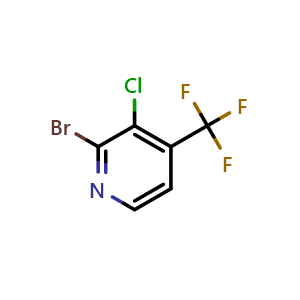 Chemical structure of 2-Bromo-3-chloro-4-(trifluoromethyl)pyridine , CAS 1211582-91-0, AChemBlock AD253892