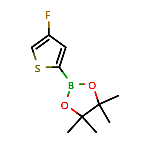 Chemical structure of 2-(4-Fluorothiophen-2-yl)-4,4,5,5-tetramethyl-1,3,2-dioxaborolane , CAS 1416853-81-0, AChemBlock AD253933