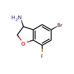 Chemical structure of 5-Bromo-7-fluoro-2,3-dihydrobenzofuran-3-amine , CAS 1156991-76-2, AChemBlock AD253939