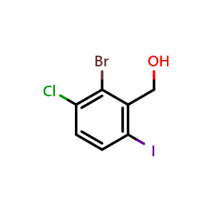 Chemical structure of (2-Bromo-3-chloro-6-iodophenyl)methanol , CAS 2091949-41-4, AChemBlock AD253966