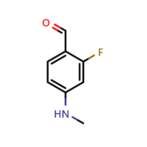 Chemical structure of 2-Fluoro-4-(methylamino)benzaldehyde , CAS 660432-45-1, AChemBlock AD253976