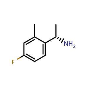 Chemical structure of (S)-1-(4-Fluoro-2-methylphenyl)ethan-1-amine , CAS 1212852-94-2, AChemBlock AD254018