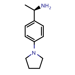 Chemical structure of (R)-1-(4-(Pyrrolidin-1-yl)phenyl)ethan-1-amine , CAS 1213157-92-6, AChemBlock AD254023