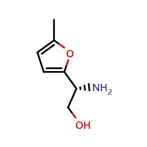 Chemical structure of (2R)-2-Amino-2-(5-methyl(2-furyl))ethan-1-ol , CAS 1213861-22-3, AChemBlock AD254027