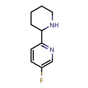 Chemical structure of 5-Fluoro-2-(piperidin-2-yl)pyridine , CAS 1270471-87-8, AChemBlock AD254033