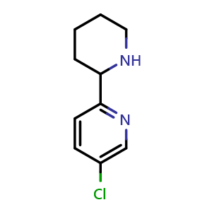 Chemical structure of 5-Chloro-2-(piperidin-2-yl)pyridine , CAS 1270513-01-3, AChemBlock AD254035