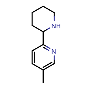 Chemical structure of 5-Methyl-2-(piperidin-2-yl)pyridine , CAS 22070-08-2, AChemBlock AD254037