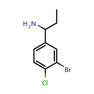 Chemical structure of 1-(3-Bromo-4-chlorophenyl)propan-1-amine , CAS 1273674-27-3, AChemBlock AD254061