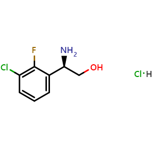 Chemical structure of (R)-2-Amino-2-(3-chloro-2-fluorophenyl)ethan-1-ol hydrochloride , CAS 1391436-34-2, AChemBlock AD254081