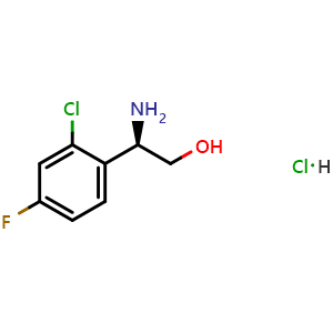 Chemical structure of (R)-2-Amino-2-(2-chloro-4-fluorophenyl)ethan-1-ol hydrochloride , CAS 1391513-37-3, AChemBlock AD254084