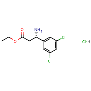 Chemical structure of (S)-Ethyl 3-amino-3-(3,5-dichlorophenyl)propanoate hydrochloride , CAS 1212856-84-2, AChemBlock AD254117