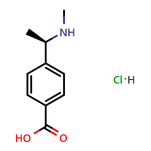 Chemical structure of (R)-4-(1-(Methylamino)ethyl)benzoic acid hydrochloride , CAS 2703513-96-4, AChemBlock AD254118