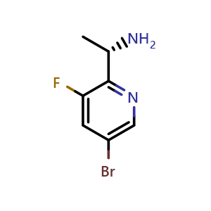 Chemical structure of (S)-1-(5-Bromo-3-fluoropyridin-2-yl)ethan-1-amine , CAS 1213427-75-8, AChemBlock AD254120