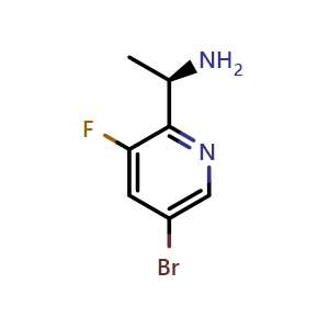 Chemical structure of (R)-1-(5-Bromo-3-fluoropyridin-2-yl)ethan-1-amine , CAS 1213302-35-2, AChemBlock AD254121