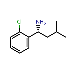 Chemical structure of (R)-1-(2-Chlorophenyl)-3-methylbutan-1-amine , CAS 1549710-42-0, AChemBlock AD254130