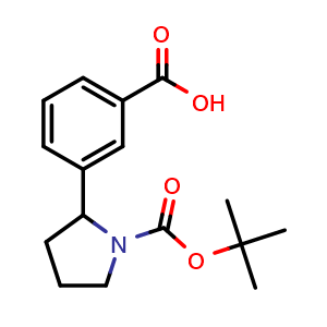 Chemical structure of 3-(1-(tert-Butoxycarbonyl)pyrrolidin-2-yl)benzoic acid , CAS 317355-21-8, AChemBlock AD254145