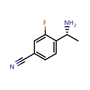 Chemical structure of (R)-4-(1-Aminoethyl)-3-fluorobenzonitrile , CAS 1213666-56-8, AChemBlock AD254151