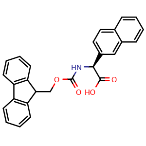 Chemical structure of (S)-2-((((9H-Fluoren-9-yl)methoxy)carbonyl)amino)-2-(naphthalen-2-yl)acetic acid , CAS 246509-57-9, AChemBlock AD254161