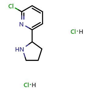 Chemical structure of 2-Chloro-6-(pyrrolidin-2-yl)pyridine dihydrochloride , AChemBlock AD254192