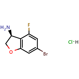 Chemical structure of (S)-6-Bromo-4-fluoro-2,3-dihydrobenzofuran-3-amine hydrochloride , AChemBlock AD254193