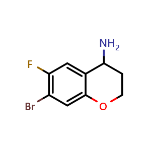 Chemical structure of 7-Bromo-6-fluorochroman-4-amine , CAS 1273676-46-2, AChemBlock AD254199